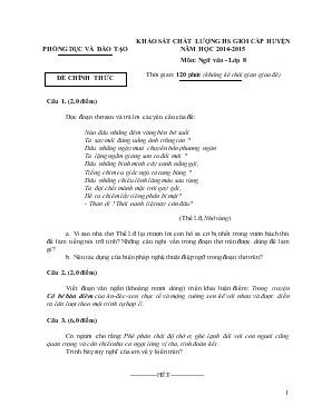 Khảo sát chất lượng học sinh giỏi cấp huyện năm học 2014-2015 môn Ngữ văn lớp 8